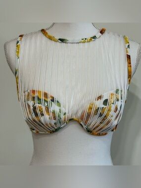 NEW ONIA Alex Eden Floral Bikini Top High Neck Semi-Sheer Overlay Size M